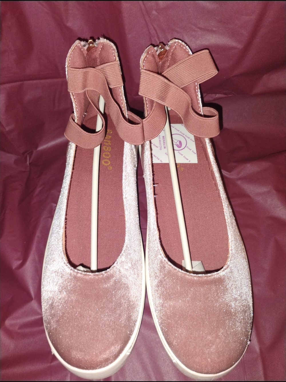 BAMBOO Blush Pink Velvet Ankle-Strap Flats
